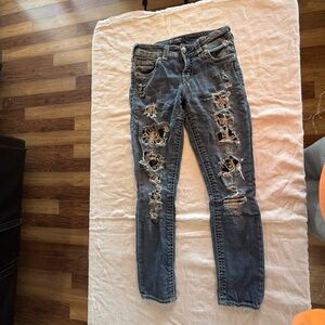 Silver Jeans Distressed Skinny boot Jeans in Blue size 28